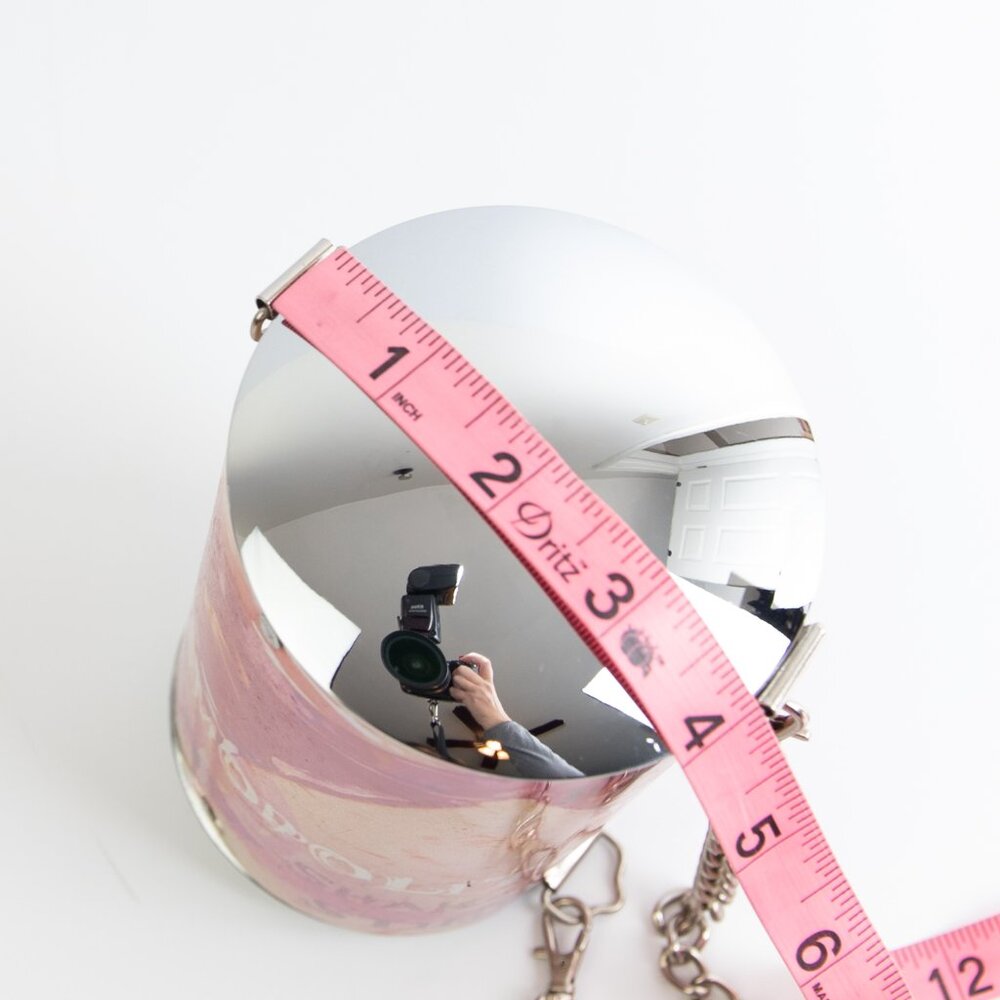 Little Earth Unique Metal Purse Cosmopolitan Theme Chain Strap Bag Pink Purple - Picture 8 of 9